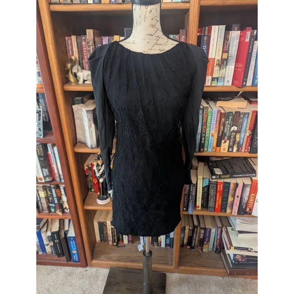 Wayne Cooper Women’s Size 1 small Black Silk Blend Long Sleeve Mini Shift Dress